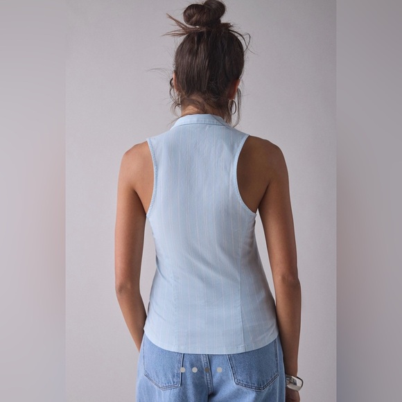 Urban Outfitters Party Girl Cotton Blend Button Down Sleeveless Top in Blue - Picture 3 of 7